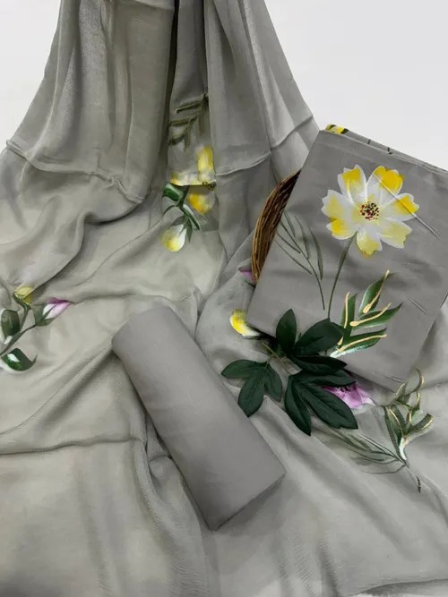 Elegant Hand-Painted Cotton Suit Set with Lightweight Chiffon Dupatta